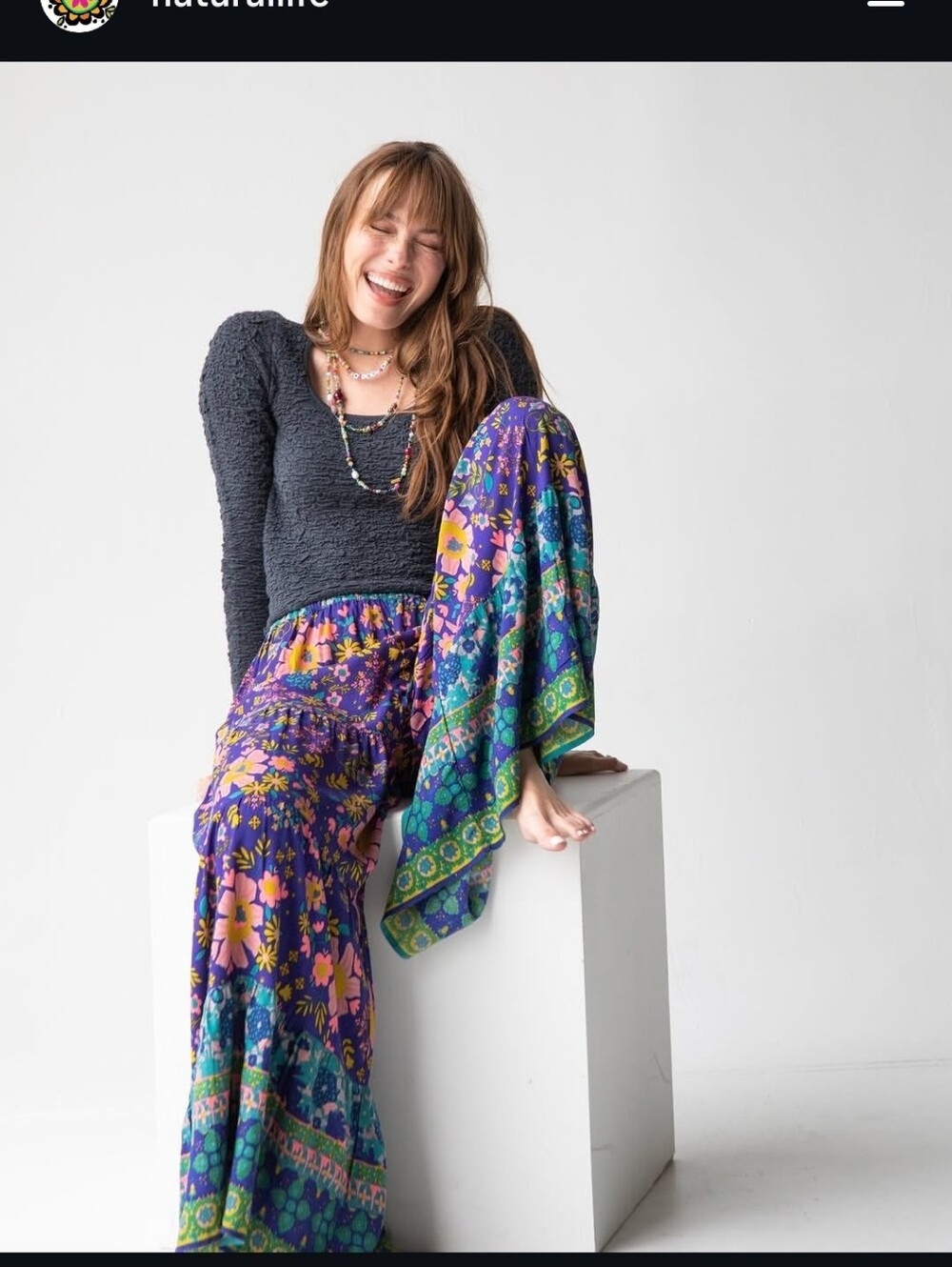 Natural Life Blue Floral Wide Leg Patti Polazzo Boho Pants Sz M